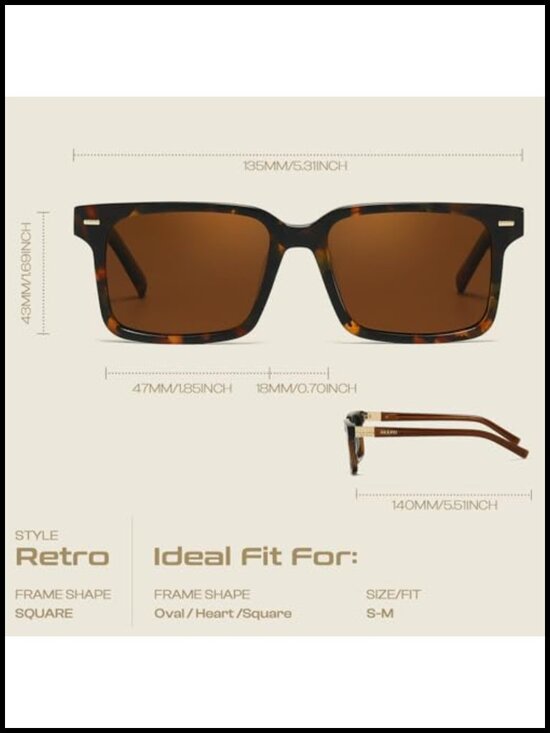 Retro Square Polarized Sunglasses Acetate Frame UV400 Lens Vintage Shades main image 5
